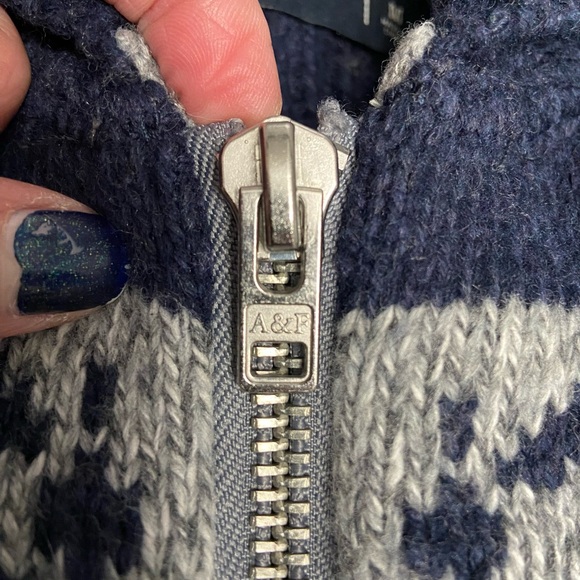 ABERCROMBIE & FITCH Mens Zip Nordic All Over Mountain Scene Sweater Wool Blend M - Picture 9 of 17